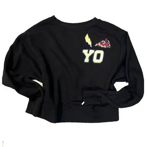 Target Mossimo patch embellished crew neck cropped black sweater NWOT 🍕 ⚡️